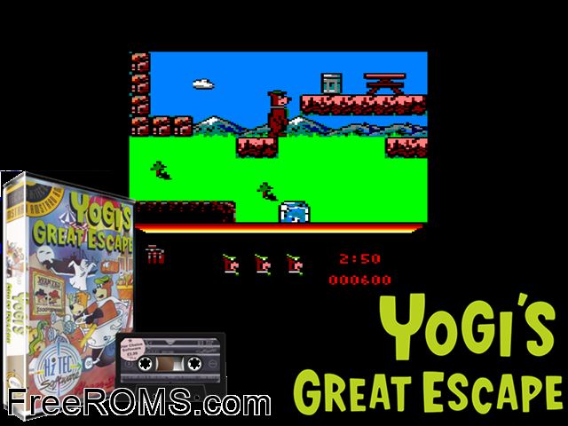 Yogi's Great Escape (UK) (1990) [t2] Amstrad CPC game showing 3D box cover and gameplay screenshot